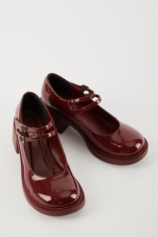 Selin Shoes Sandy Çift Bantlı Rugan Kadın Loafer- Bordo Rugan