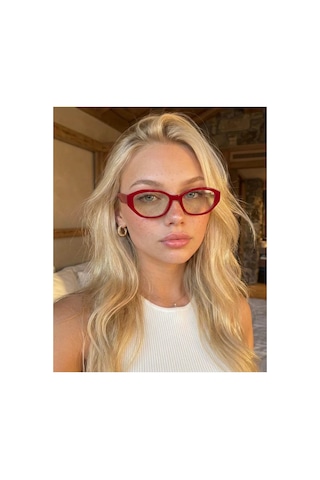 Stella Kırmızı Red Geometrik Cat Eye Kalın Saplı Mavi Işık Koruyucu Gözlük