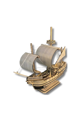 Ahşap Yelkenli Gemi Maketi - Kendin Yap Dıy Dekoratif Kit - 3d Puzzle - 41cm