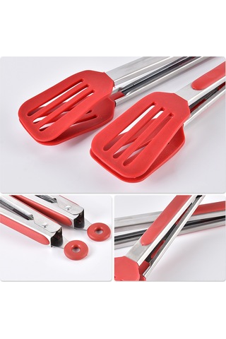 Suofeng Kırmızı Silikon & Paslanmaz Çelik Mutfak Kolu, 27 Cm 10.63 İnç , Barbekü Ve Yemek Servisi İçin, Ayaklı Olmayan Tasarım Çok Renkli