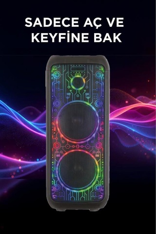 D64 Siyah Rgb Ledli Dahili Kablosuz Mikrofon Kumandalı Radyolu Bluetooth Hoparlör Speaker