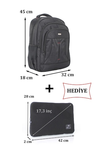 Case Club Büyük Laptop Sırt Çantası 17 İnç + Kılıf Hediyeli Siyah