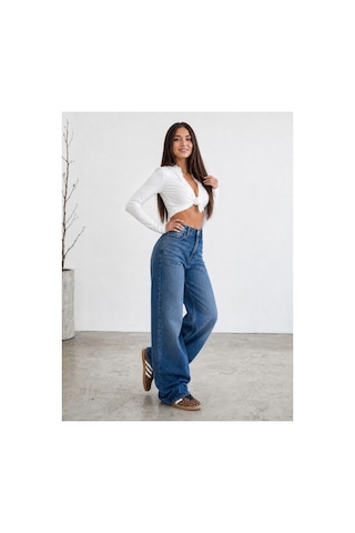 Bluemarlin Yüksek Bel Mavi Ön İşlemli Boru Paça Denim/kot Jeans Pantolon Mavi
