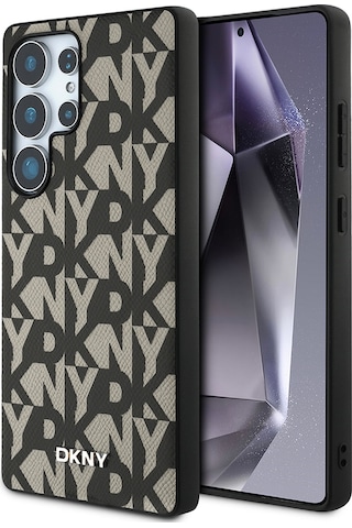 Galaxy Uyumlu S25 Ultra Kılıf Dkny Lisanslı M-safe Şarj Özellikli 3d Yazılı Grid Pattern Kapak Gri