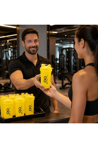 Logonuza Özel 50 Adet S102 550 Ml Shaker - Kapaklı Sporcu Shaker Sarı Beyaz