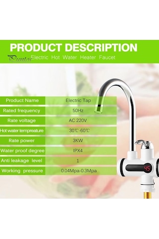 Maoyaya Jms 220v 3000w Sıcak Soğuk Su Musluğu - Anlık Isıtıcılı Banyo Mutfak Gümüş