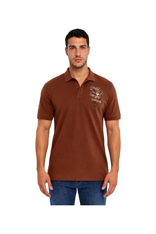 Arma Ar-ma Erkek Polo Yaka Tişört Resim Baskili Örme Kumaş Regular Fit %100 Pamuk 30/1 Çift Toplama Penye Pike Y31374357702 Kahverengi-k7