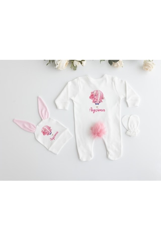 İsme Özel %100 Pamuk Baskılı 11'li Organik Bebek Tavşanlı Set Mn171