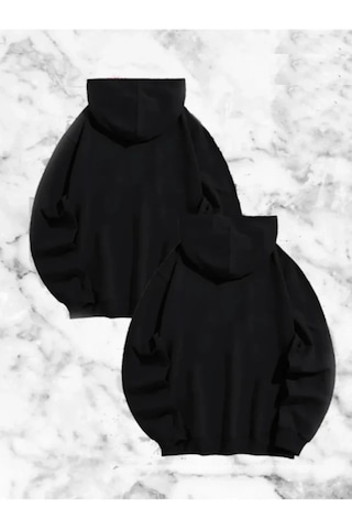 Modi Sevgili Çift Kombini Örümcek Baskılı Kapüşonlu Sweatshirt Hoodie - Siyah Açık Siyah