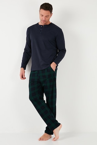 Buratti Ekoseli Pamuklu Beli Lastikli Regular Fit Uzun Kollu Erkek Pijama Takımı 6572003 Lacivert