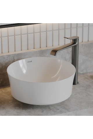 Creavit Fiore FI140 Oval Tezgâh Üstü Batarya Deliksiz Beyaz Lavabo Beyaz 40 x 40 CM