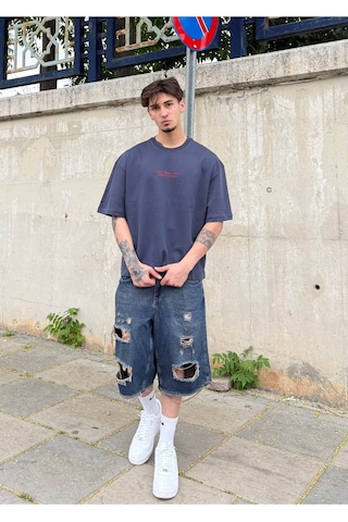 Zaee Back Baskılı Oversize Tişört Lacivert