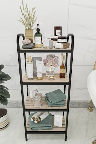 Bino Banyo Düzenleyici 4 Raflı Banyo Dolabı Açık Kahverengi