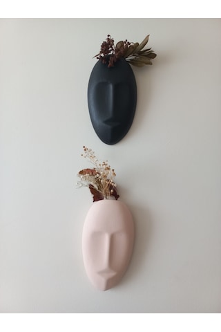 Dekoratif 2'li Yüz Duvar Vazosu, Duvar Süsü ,heykel Aksesuar Siyah Bej