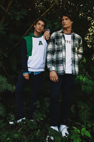 AC&Co / Altınyıldız Classics ERKEK BEYAZ YESIL Standart Fit Normal Kesim Kapüşonlu Pamuklu Çizgili Sweatshirt Beyaz