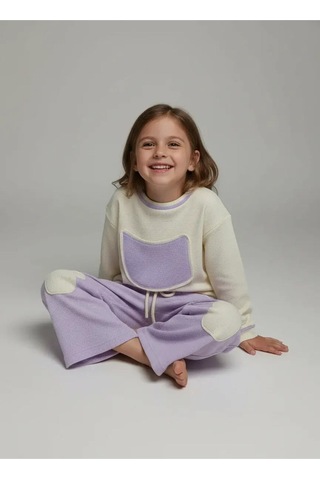 Aden Kids Unisex Çocuk %100 Pamuk Alt Üst Takım Beyaz - Lila