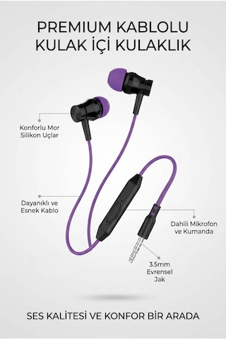 3.5 Mm Jack Girişli Stereo Kulak İçi Silikonlu Kablolu Kulaklık Güçlü Ses, Maksimum Konfor Diğer
