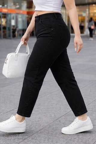 Cedy Denim Mom Fit Jean Büyük Beden Yüksek Bel Carrot Kesim Dar Paça Pileli Esnek Kot Pantolon C600 Siyah-600