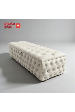 Smarto Relax Swiss Style Saas-fee Sandıklı Baby Face Puf, Kapitoneli Sandıklı, 100x45x45 Cm, Babyface Kaplama Dekoratif Puf Ekru