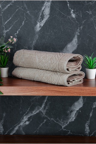Ayak İzi Desenli 2li Ayak Havlusu - 50x70 Cm - Su Emici Banyo Paspası Seti - Krem krem