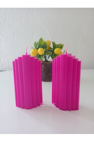 2'li Pembe Fuşya Doğal Kokulu Sütun Geometrik Şekil Kule Mum