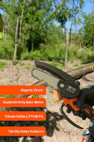 Kimmeer Plus Profesonel Metal Dişli 18v 1.5ah Şarjlı Dal Budama Testeresi
