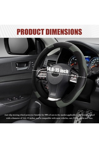 Yifomall Kabuk Deri Direksiyon Kılıfı, 37-38 Cm Evrensel, Karbon Fiber Stili, Gri Renk, Kaymazsız, Koruyucu, Konforlu, Araç İçi Dekorasyon Gri