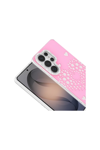 Maks Technology Samsung Galaxy Uyumlu S26 Ultra Kılıf Damla Taşlı Mkst Rivas Sert Pc Kapak - Pembe