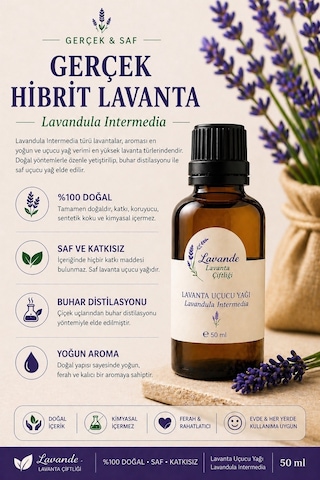 Lavande Lavanta Çiftliği Lavanta Yağı L.intermedia İçten Damlalıklı 50 ML