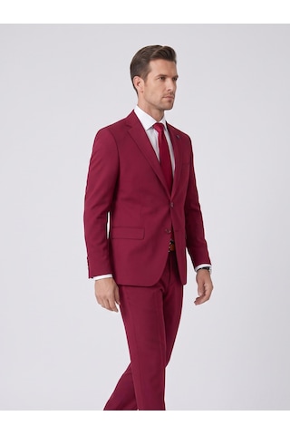 Tk6893 Erkek Klasik 2 Li Takım Elbise 2 Düğmeli Slim Fit Esnek Kumaş Çift Yırtmaçlı 7 Drop Bordo