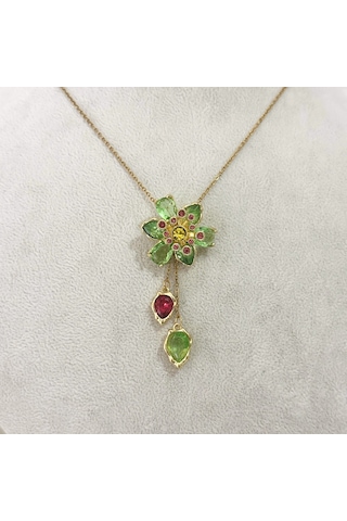 Yeşil Çiçek Kolye Ayarlanabilir Gold Gold