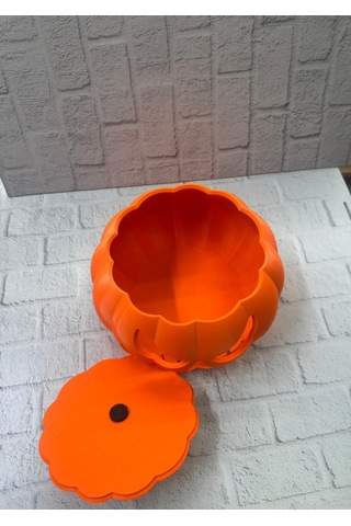 Dekoratif Balkabağı Şekerlik 21 15 Cm Kapaklı Turuncu Kutu