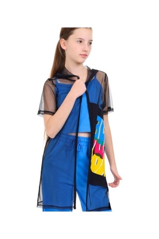 Kız Çocuk İçi Askılı Üstü Uzun Tül Hırka-14196 Siyah