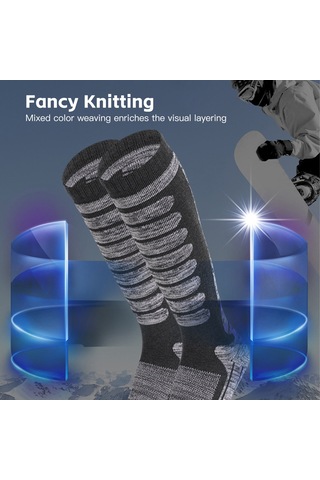 Geeksen Uzun Çorap Kayak Çorabı Açık Gri 35-39, Isı Sağlar Nefes Alır, Dayanıklı Parmak Bölgesi, Outdoor Sporlar İçin Gri