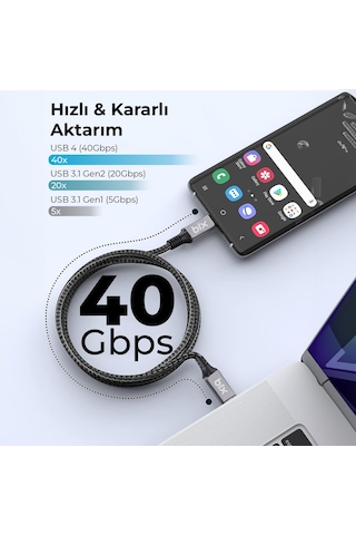 Bix BXCC242 USB4 240W 40Gbps 8K UHD Şarj Görüntü Kablosu 1 Metre