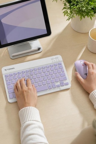 Özel Üretim Fare Işıklı Teknoloji Kablosuz Klavye Mouse Seti Tmk09 Mor