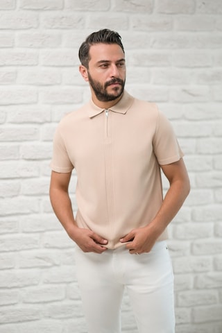 San&fa Slimfit Fermuar Kapamalı Rayon Kumaş Likralı Polo Yaka T-shirt Açık Kahverengi