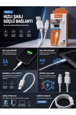 Hızlı Şarj Ve Data Kablosu - Type-c Usb Kablo 1 Hızlı Şarj Ve Data Kablosu - Type-c Usb Kablo 1