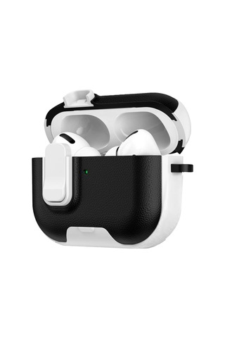 Apple Airpods Pro 3 3.nesil Rova Deri Kılıf - Siyah-beyaz
