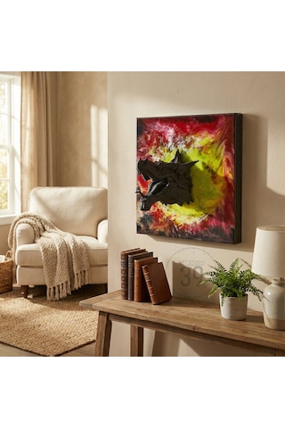 3d Ejderha Kafası Kırmızı Epoksi Duvar Tablosu, El Yapımı Heykelsi Sanat Eseri, 35x35 Cm, Modern & Statement Tasarım 35 x 35 CM