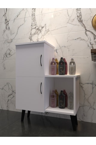 Beyaz 2 Kapaklı Açık Raflı Banyo Dolabı Beyaz