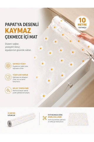 Mey İthalat Papatya Desenli Kaymaz Dolap Ve Çekmece İçi Mat 10 Metre Çok Renkli