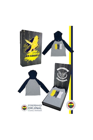 Fenerium Fenerbahçe Lisanslı Kapüşonlu Lacivert Gri Çocuk Sweat Ahşap Kutulu Lacivert