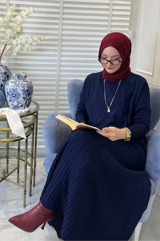 Rabia Şamlı Rana Triko Takım Lacivert Normal
