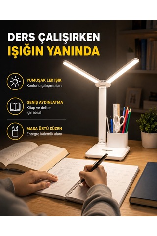 Kalemlik Ve Telefon Standlı Masa Lambası Kısılabilir Led Işık, Göz Dostu Tasarım Yeni Nesil Çok Renkli