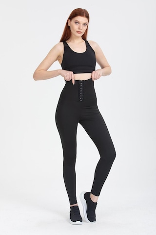 Fit Women Sauna Termal Agraflı Kopçalı Korse Tayt 4409 Siyah
