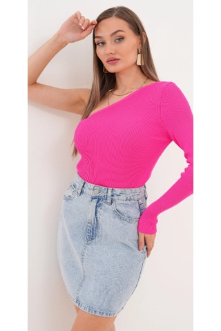 Eseclass Kadın Açık Mavi Yüksek Bel Denim Mini Etek - Klasik Yıkamalı Kot Etek
