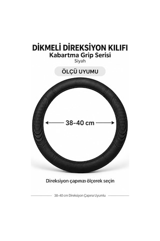 Trobus Volkswagen Caddy 2004-2010 Uyumlu Dikmeli Direksiyon Kılıfı Kabartma Grip Siyah
