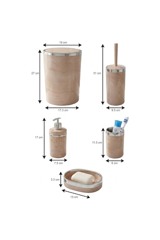 Makri Home Banyo Seti 5'li,yuvarlak,akrilik-çöpkovası, Wcfırçalık,sıvı Sabunluk,diş Fırçalık,el Sabunluk Somon