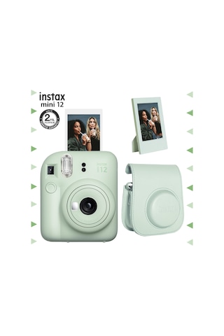 Fujifilm Instax Mini 12 Fotoğraf Makinesi + Çerçeve + Deri Kılıf Seti Yeşil